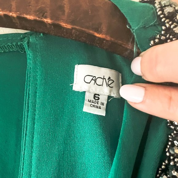 Emerald Deco Cache Mini Green Formal Event Wedding Gala Beaded Dress Size 6 EUC - Picture 7 of 9